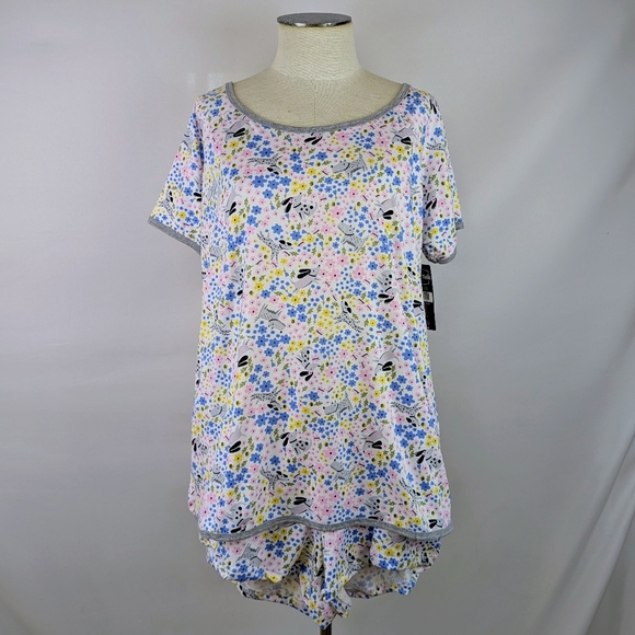 Pillow Talk PJ Set Short Sleeve Top Shorts Dogs Bees Flowers Print S NWT - Picture 1 of 9